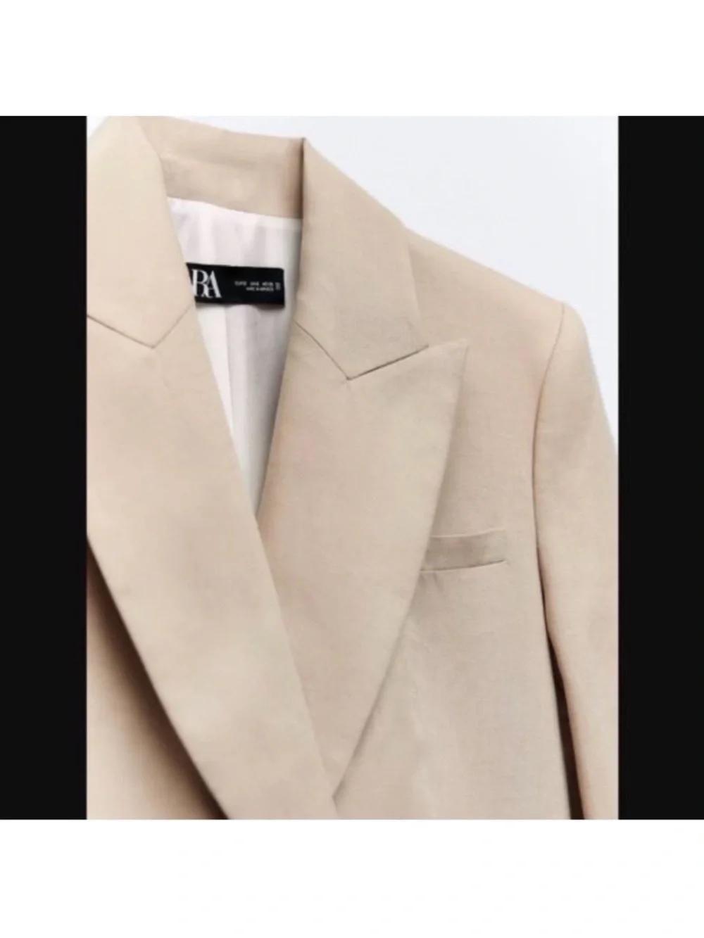 Zara Double-Breasted linen blend Tan Blazer Jacket - Picture 3 of 7